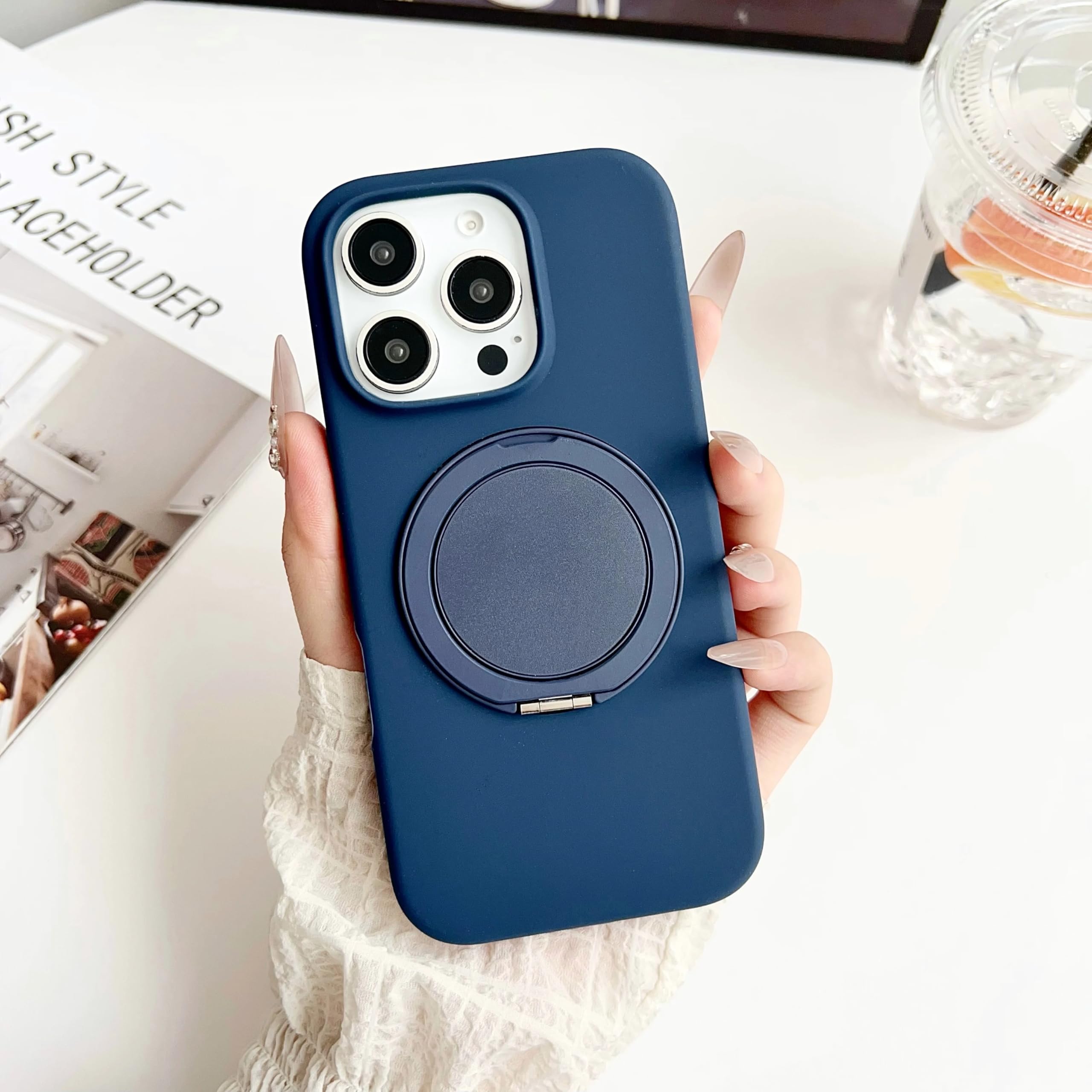 Coque silicone pour iPhone 14 Plus bleu marine mate avec anneau - 8