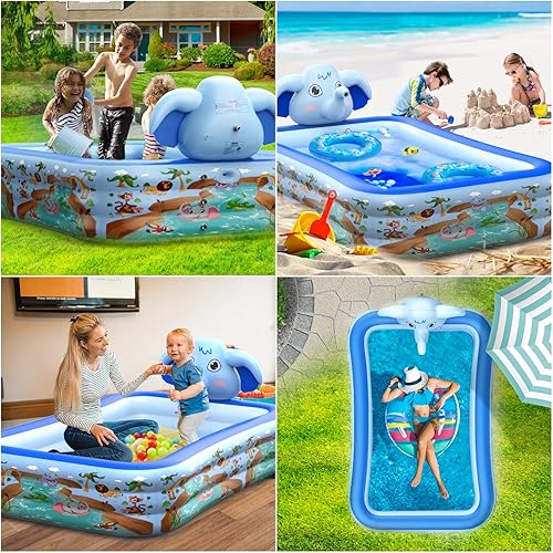 Miniatura 7 de Hamdol Piscina inflable con aspersor piscina infantil de 99 x 72 x 22 pulgadas piscina inflable familiar de tamaño completo piscinas inflables sobre