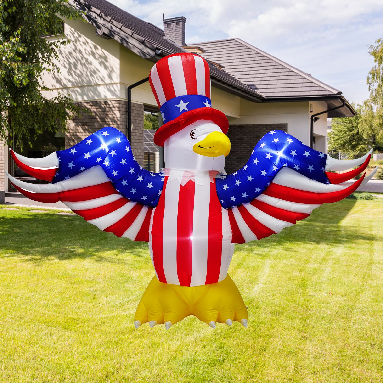 7.2FT 4th of July Inflatable American Bald Eagle with Build-in LEDs, Blow Up Patriotic Memorial Independence Day Decor for Lawn Yard Garden Outdoor