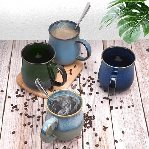 Miniatura 5 de Taza de café grande de cerámica de 16 onzas con asa grande, taza de té esmaltada hecha a mano para la oficina y el hogar, apta para microondas y