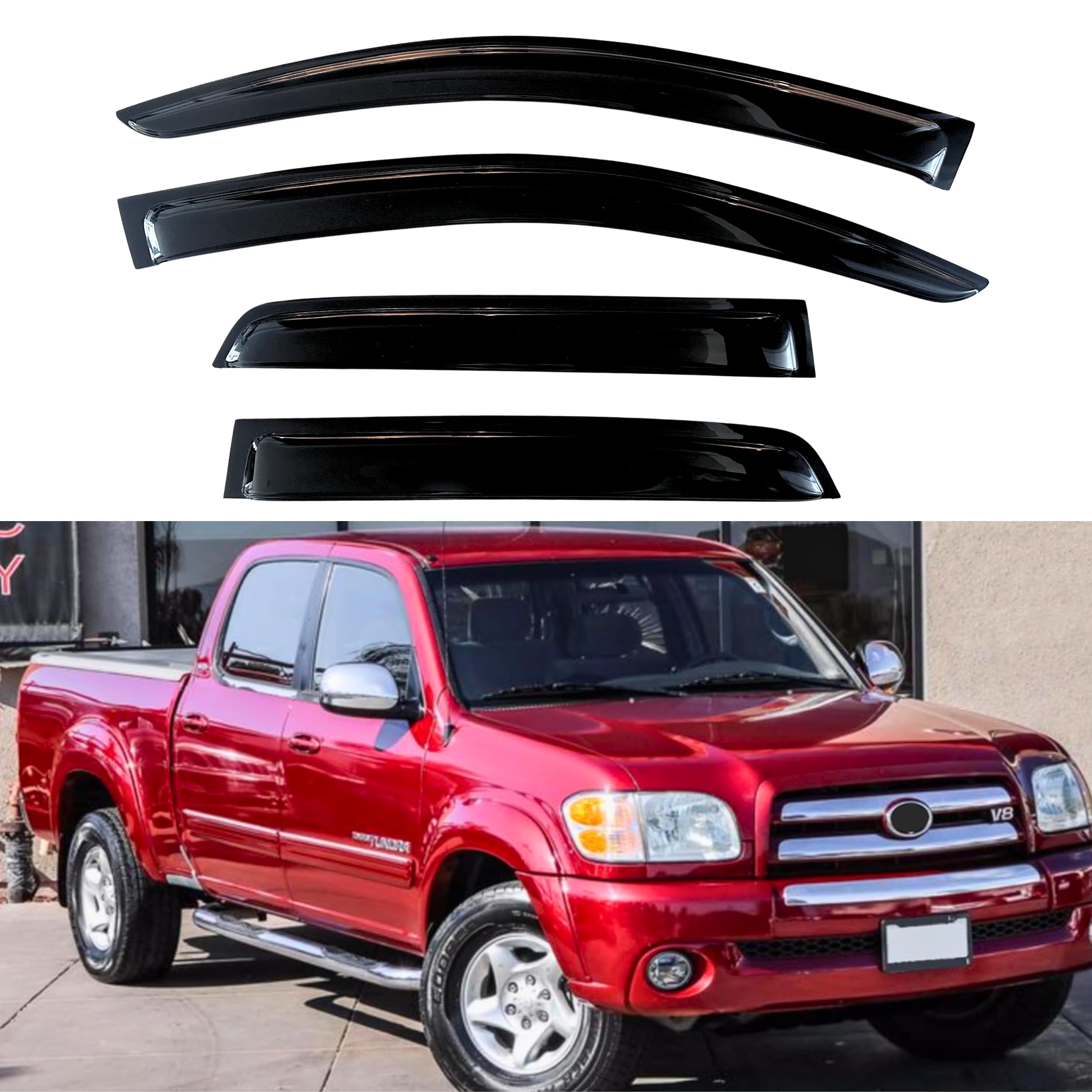 KPY Window Visor Compatible with Toyota Tundra Double Cab 2004-2006, Rain Guard Window Vent Deflectors Tape-On Style, 2004 2005 2006 (Double Cab Only)