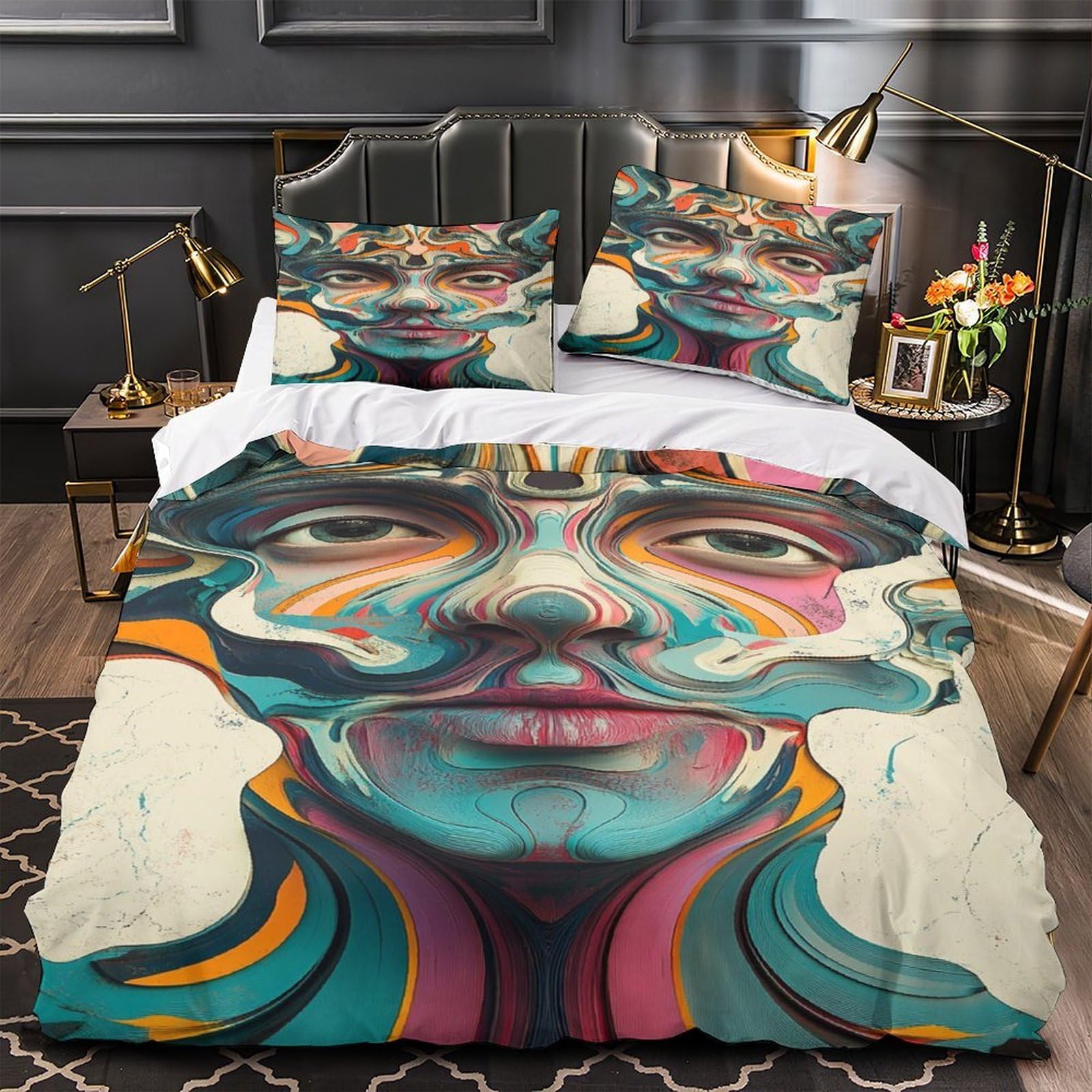 Housse de couette visage abstrait pour transformer votre chambre adulte en espace arty