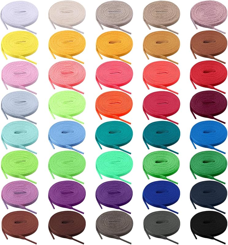 40 Pairs Colored Shoe laces Flat Shoelaces Shoestrings for Sneakers | 40 Colors Flat Shoelaces Multipack Shoe Strings for Sneakers Skate Sport Shoes Boots