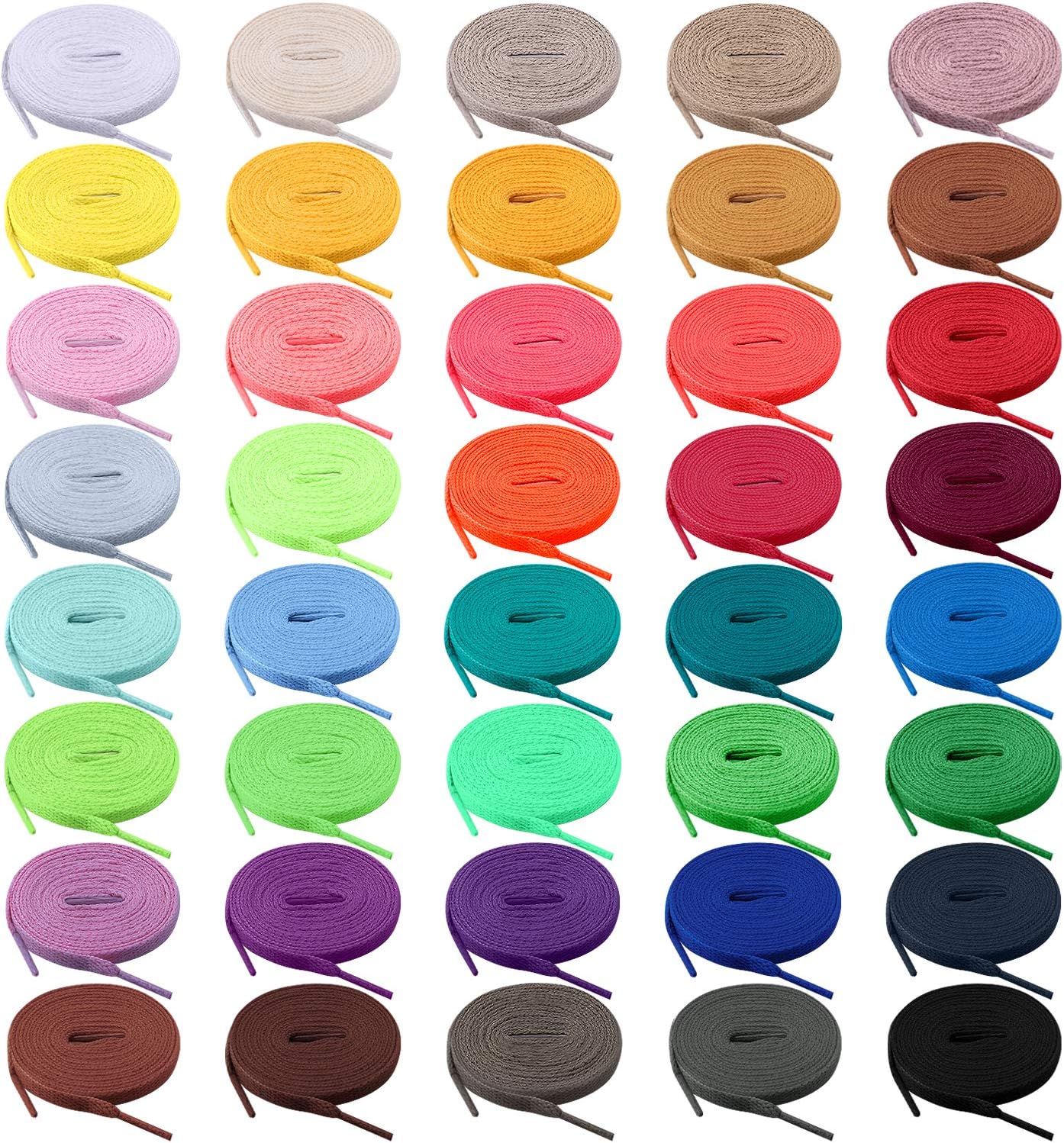 BQTQ 40 Pairs Colored Shoe laces Flat Shoelaces Multipack Shoestrings for Sneakers Skates Sport Shoes Boots (40 Colors)