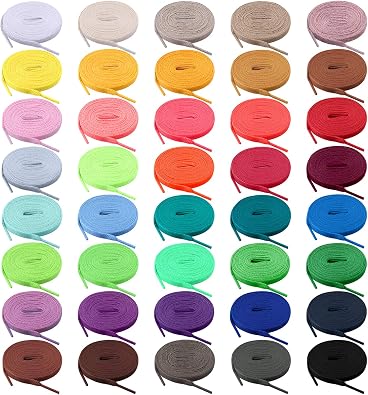 BQTQ 40 أزواج أربطة الأحذية الملونة أربطة الأحذية المسطحة Multipack Shoestrings for Sneakers Skates Sport Shoes Boots 40 Colors