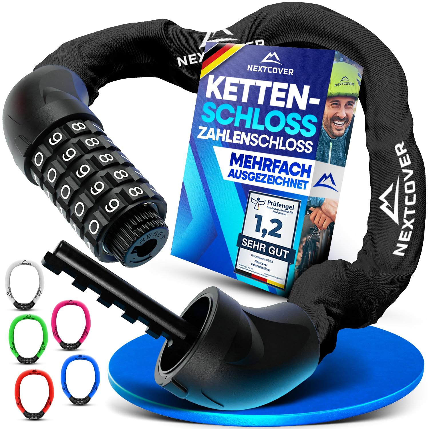 NEXTCOVER® Fahrradschloss LockOne mit Zahlencode I - [SAFESECURE] Zahlenschloss hohe Sicherheit Fahrradschloss Zahlenschloss I robustes & langlebiges Kettenschloss Fahrrad I Bike Lock
