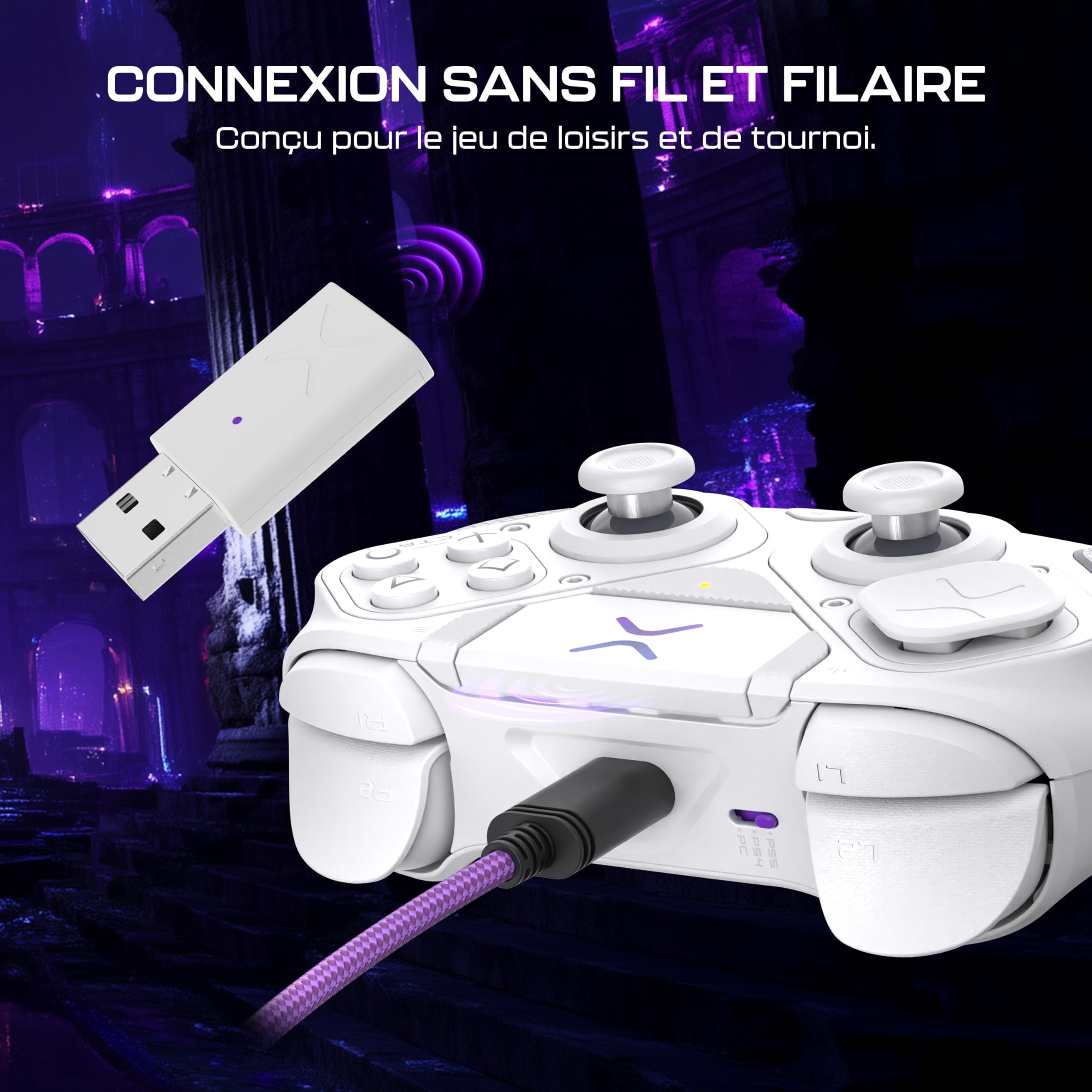 Turtle Beach Victrix Pro BFG Reloaded Blanc PlayStation Manette de gaming modulaire sans fil w/Bluetooth, module Fightpad et effet Hall pour PlayStation 5, PlayStation 4 et PC