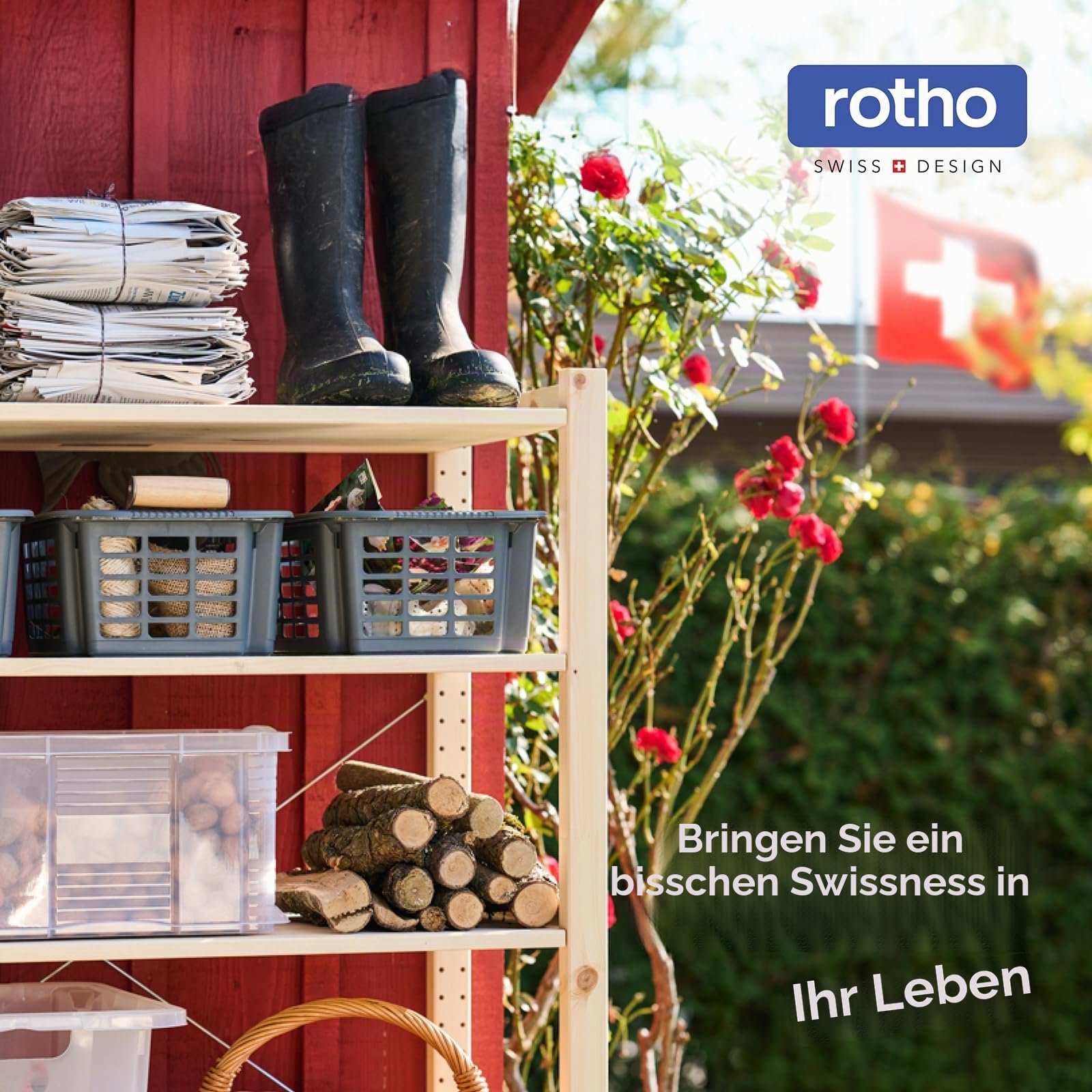 Rotho Mülleimer Küche Albula Mülltrennsystem 3-teilig mit Deckel 105 L | Mülleimer mit Deckel, Papierkorb für Büro und Haushalt, schwenkbare breite Klappe, stapelbar, zwei Tragegriffe, 6 Sticker