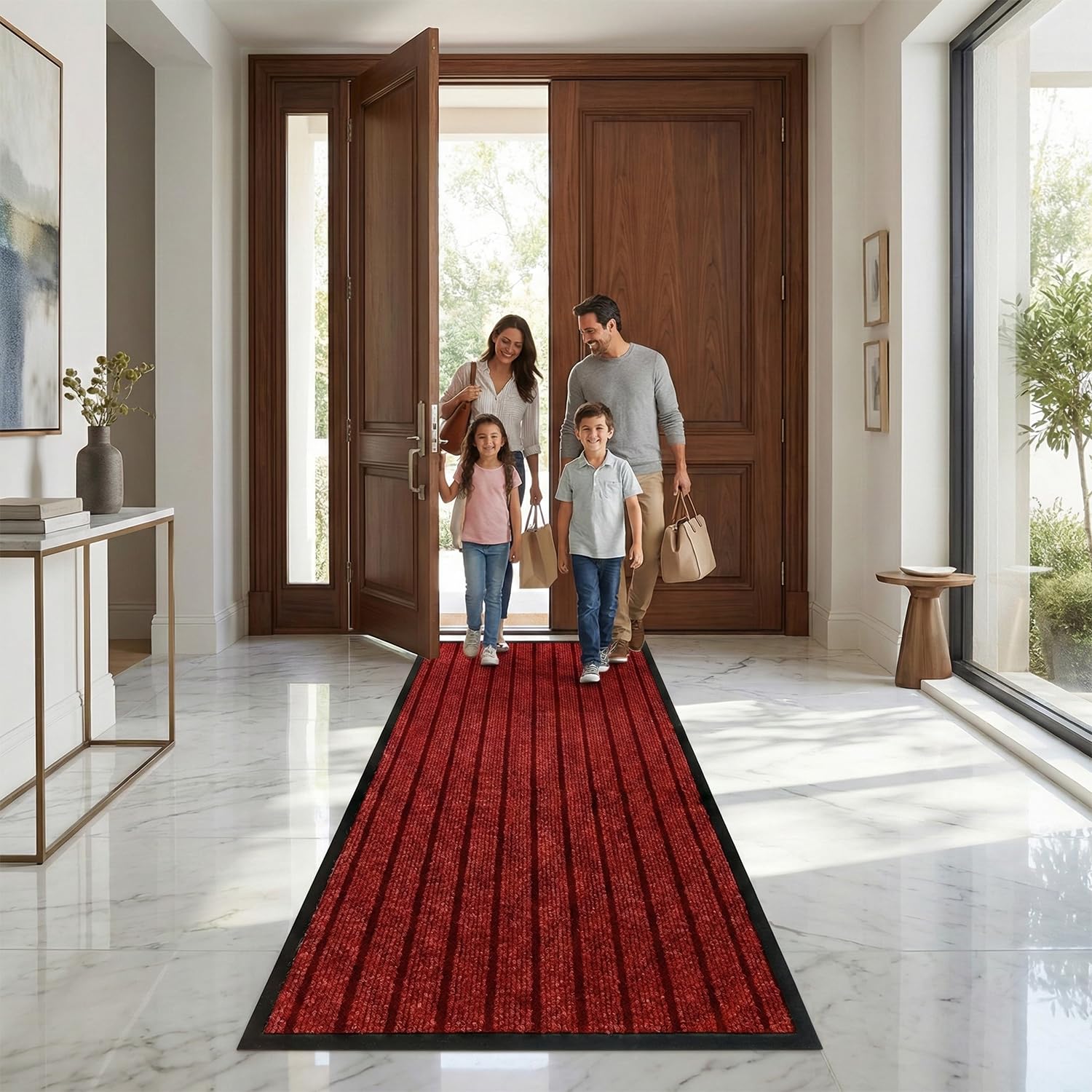 Fit Even Runner Rugs for Hallway Door Runner Mat Indoor Non Slip Mat - Strong PVC Rubber Mat Kitchen Carpet Washable Runner Rug - Red, 60 x 180 cm — image 1