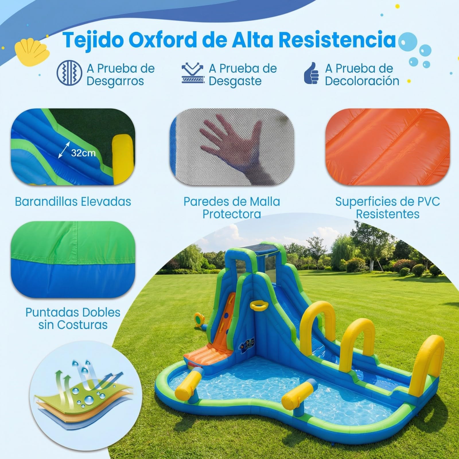 COSTWAY Castillo Hinchable para Niños con Tobogán Acuático, 465 x 345 x 242 Castillo Inflable, Colchoneta Hinchable Niños de 3-12 años (con soplador de 850W)