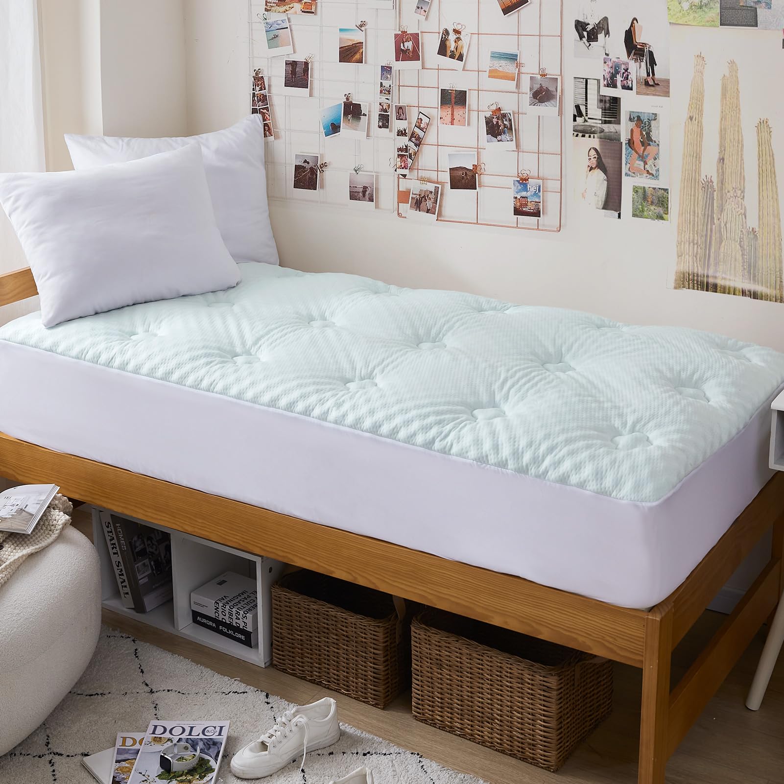 Hansleep Memory Foam Mattress Pad Twin XL, Pillow Top Mattress Topper Twin XL for College Dorm Room Essentials, Breathable Mattresses Cover for Back Pain Relief, 39" x 80", White