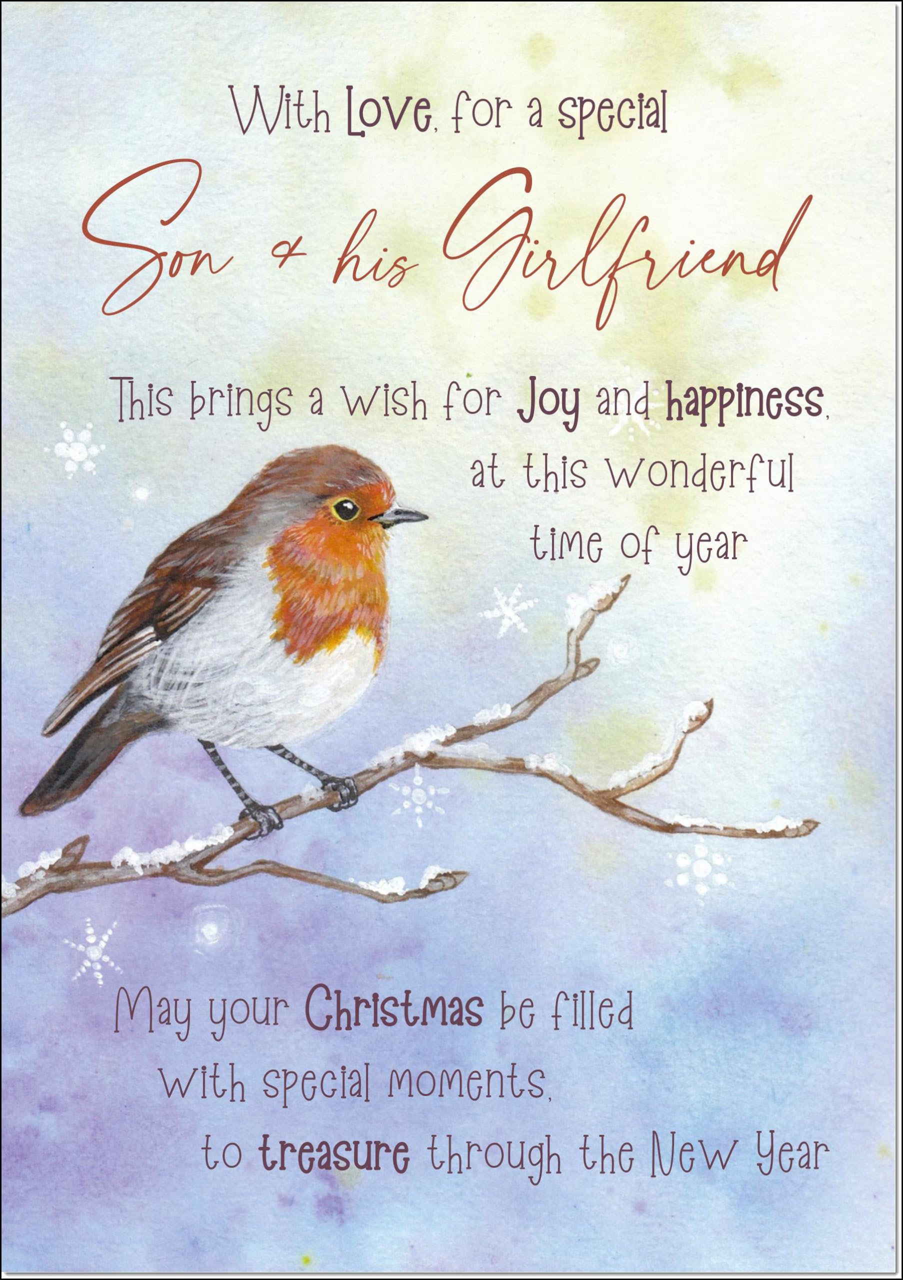 doodlecards Son and Girlfriend Christmas Card Watercolour Robin In The Frost Large A4 Size Christmas Card for Son & Girlfriend with Plain Envelope โ image 1