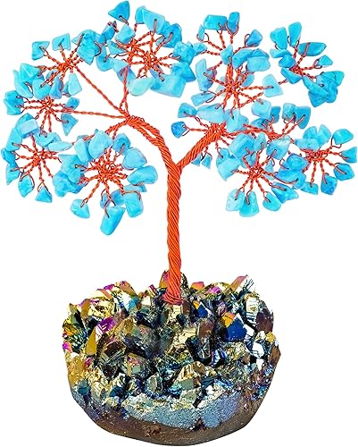 Árbol de piedras preciosas turquesas, árbol de cristal de chakras, cristales curativos, regalos espirituales para mujeres, gemas de buena suerte,