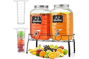 2.5 Gallon Beverage Dispenser with Stand - 2 Pack Glass Drink Dispenser with Spigot