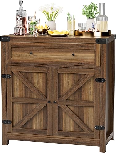 JUMMICO Gabinete de barra de café, aparador de cocina de granja, gabinete de buffet con cajón y estante ajustable para puerta de granero de