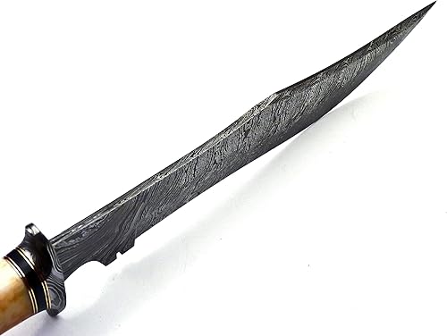 Miniatura 6 de BK-40 Cuchillo Bowie de acero de Damasco hecho a mano de 15 pulgadas - Hermoso mango de hueso de madera de rosa y cuerno de toro con vaina