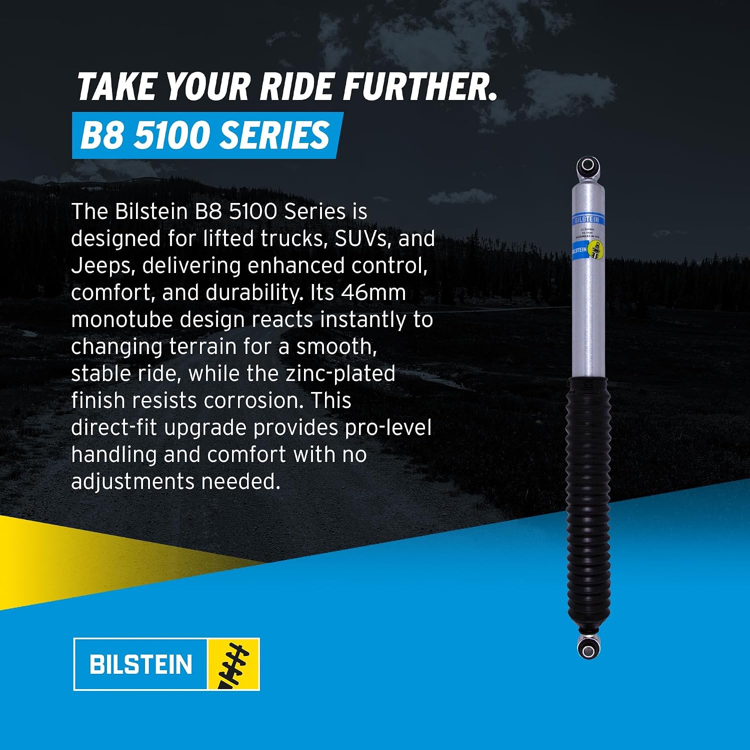 Bilstein Pair of Rear B8 5100 Series Shocks Compatible with 2020-2025 Gladiator with 1.5-2.5" Rear Lift | Easy Installation | Smooth Performance | Built to Last