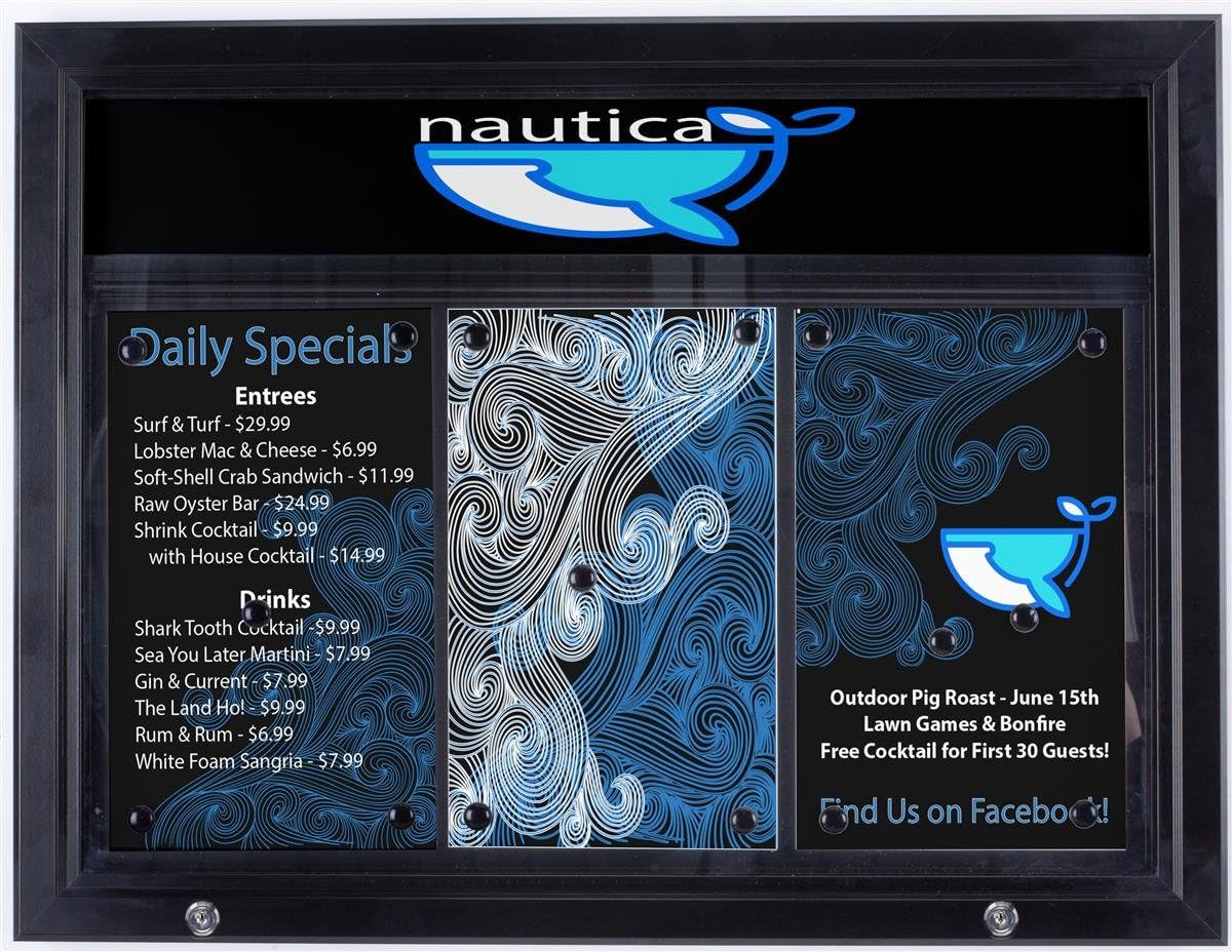 Weather Resistant, Magnetic Surface, Bulletin Board with Swing-Open Locking Door, Wall Mounted, Matte Black Finish Aluminum Frame, with Header, for Indoor Or Outdoor Use