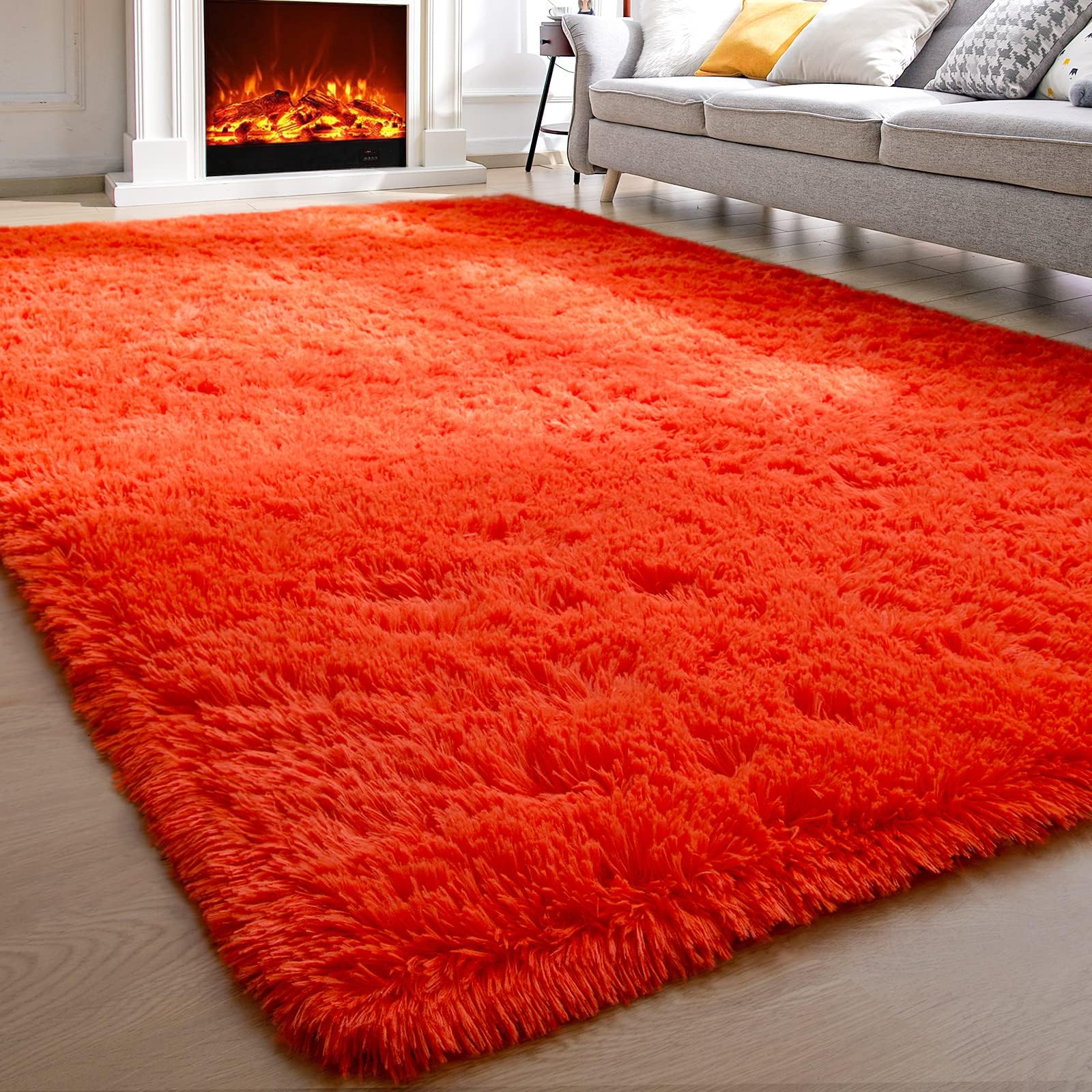Comeet Soft Living Room Area Rug for Bedroom, No Slip Plush Fluffy Rugs-Fuzzy Comfy Rug, Indoor Floor Rug Shaggy Plush Carpets for Kids Girls Boys Dorm Nursery, 4x6 Orange