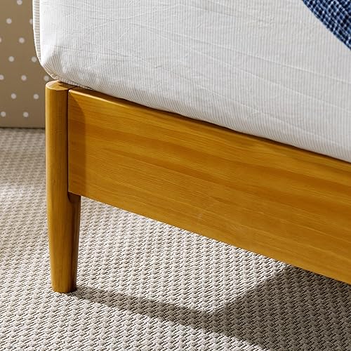 Miniatura 9 de Zinus Allen Marco de cama de madera de mediados de siglo, base de madera maciza, soporte de listones de madera, no necesita somier, fácil montaje,