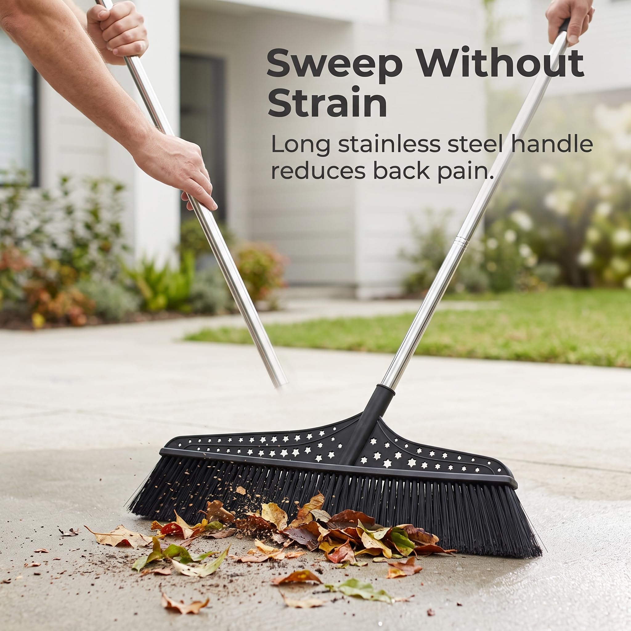 perfk Escoba Exterior para Patio Escoba Cepillo Barredora Limpiador con Cerdas Antidesgaste Cabezal Ancho para Superficies Extensas y Mango Largo Ergonómico, 70 cm