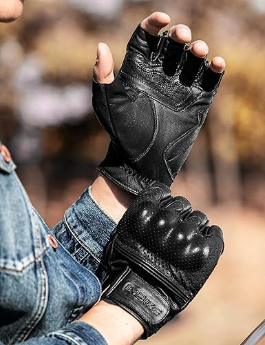 Miniatura 2 de INBIKE - Guantes de motocicleta sin dedos de verano, de piel de cabra transpirable, resistente al desgaste y con nudillos duros