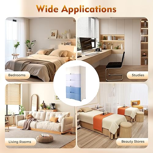 Miniatura 7 de Cajones de plástico, armario de almacenamiento, torre vertical apilable de almacenamiento de ropa de 5 cajones, armario alto y pequeño para