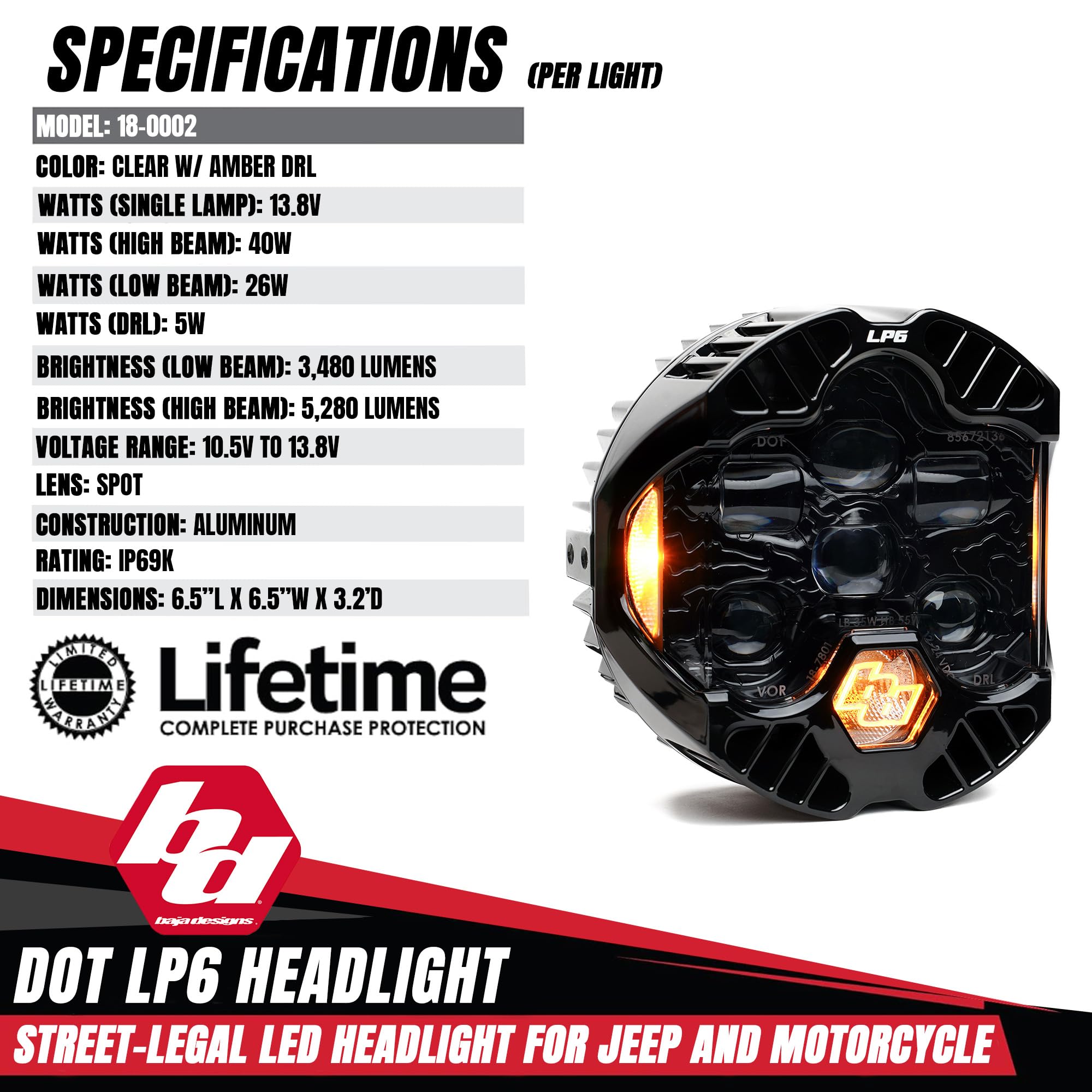 Amazon | Baja Designs DOT LP6 SAE 6.5インチ ロードリーガルLED