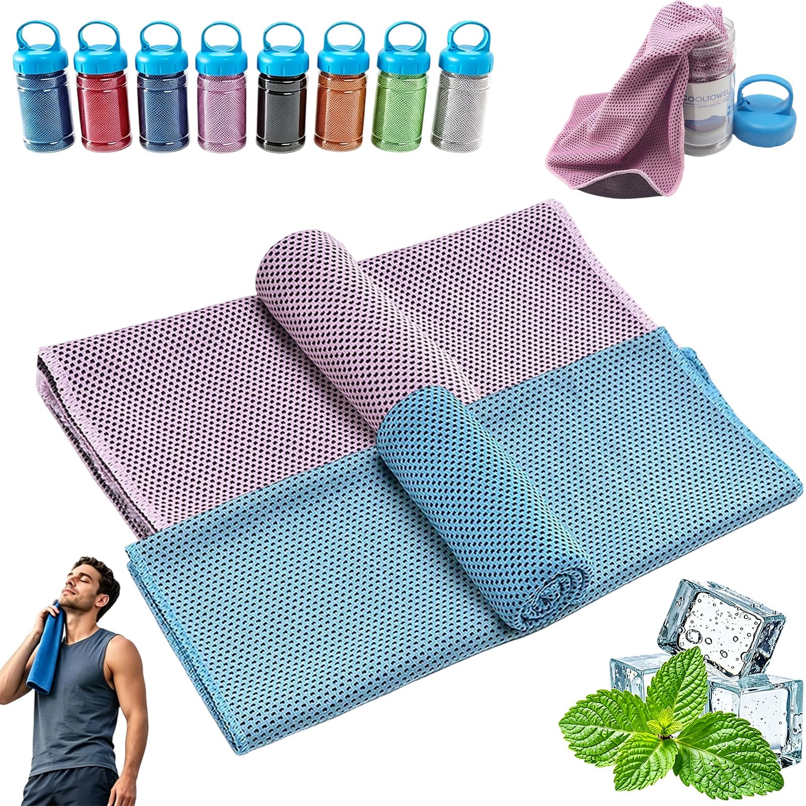 mondpfote Cooling Bottle Cold Sweat Towel, Cool Towel Towel, Reusable Instant Cool Soft Breathable for Gym, Yoga, Golf, Running, Camping & Hot Weather (2pc-c)