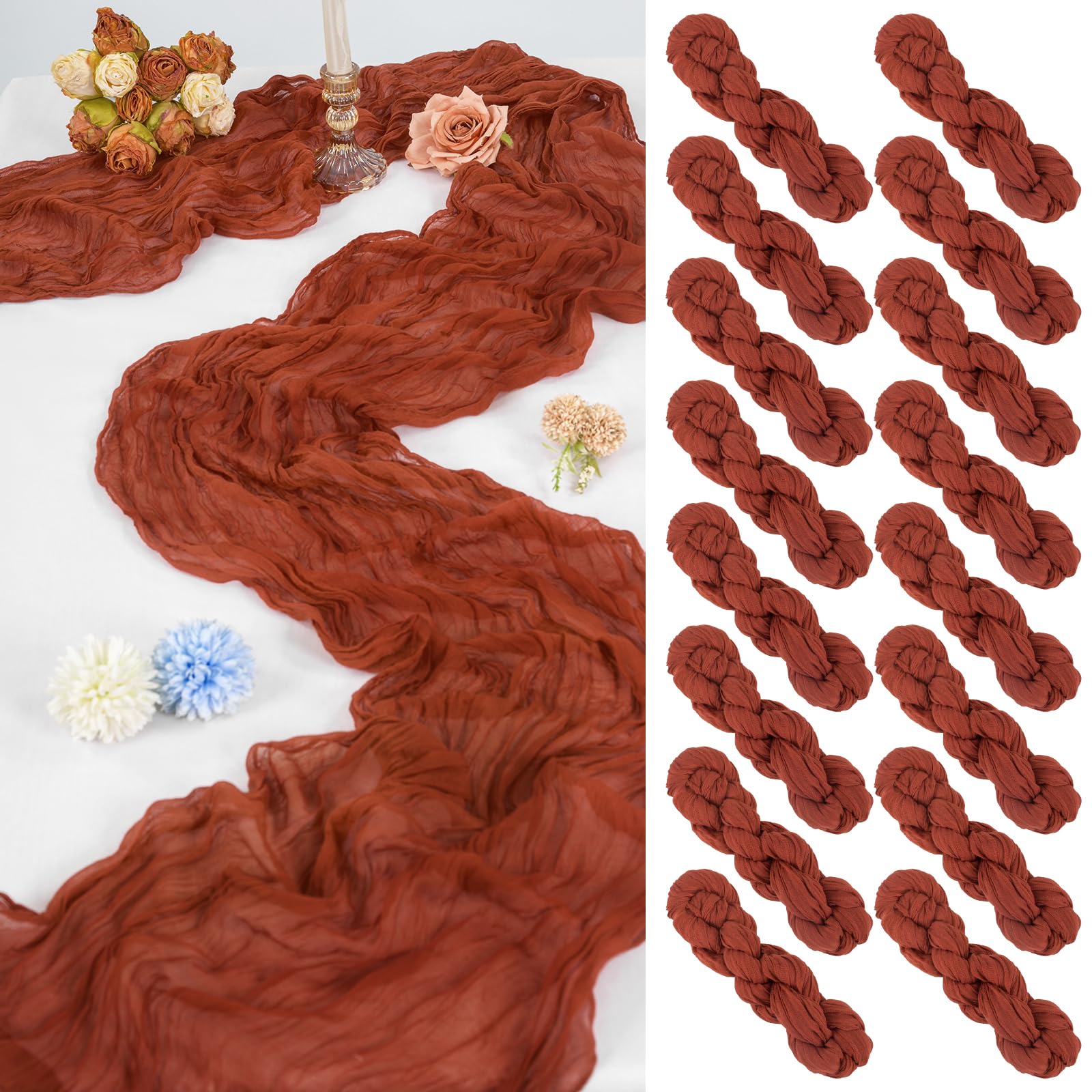 SOIKIMU 2-Pack Terracotta Cheesecloth Table Runners - 120 Inch (10FT) Boho Rustic Gauze Decor For Wedding, Party, Home