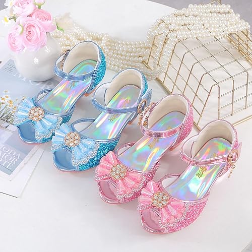 Miniatura 6 de Zapatos para niñas Sparkle Mary Jane Zapatos de tacón bajo Princesa Flor Boda Fiesta Zapatos de vestir