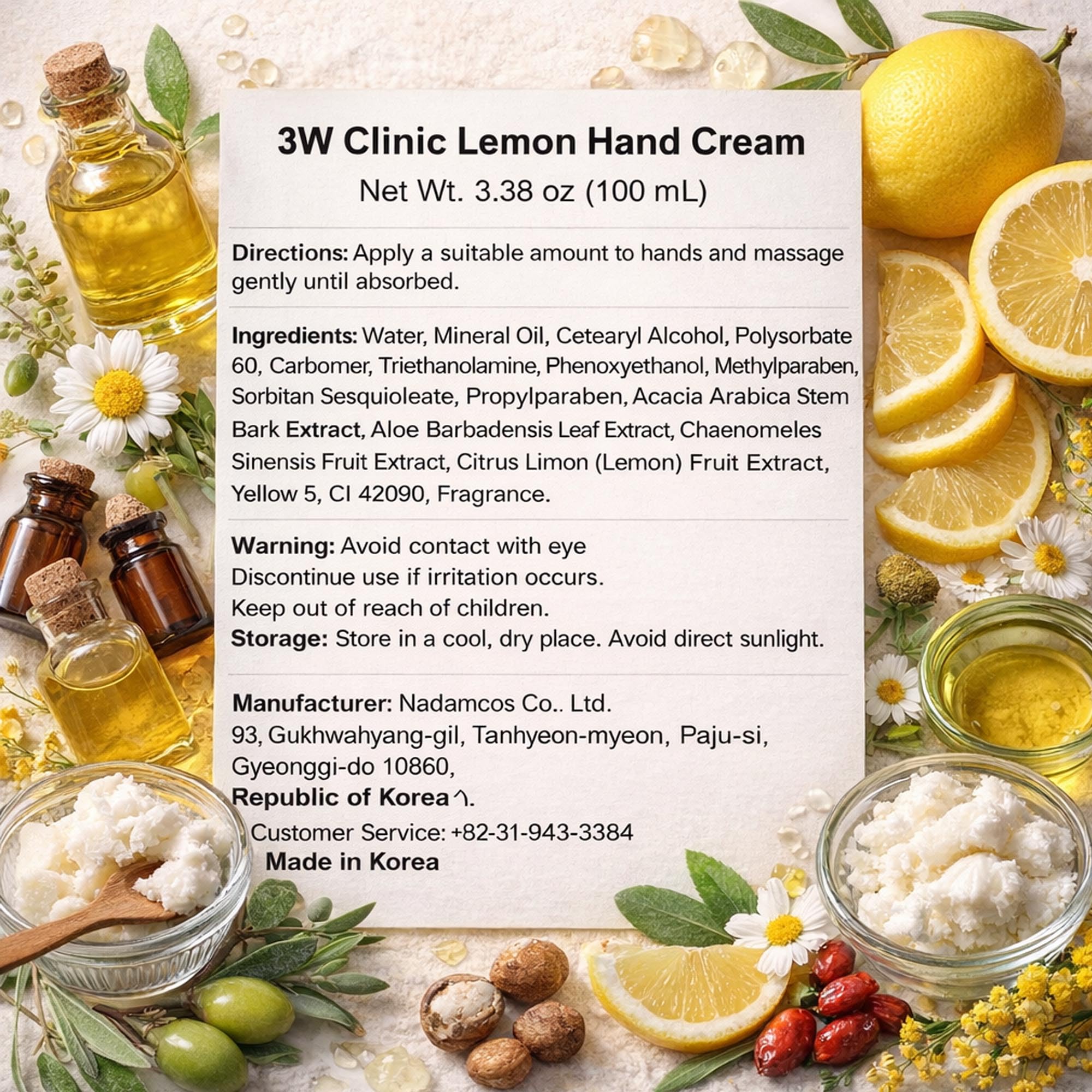 Amazon.com : 3W Clinic Hand Cream, Lemon, 3.38 Ounce : Beauty