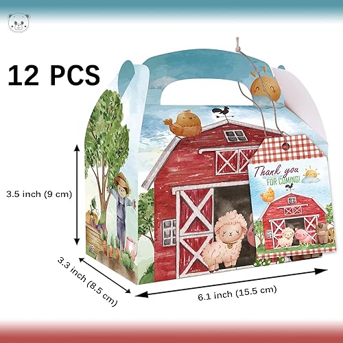 Miniatura 2 de Cajas de fiesta de granja, 12 cajas de regalo temáticas de granja con tarjetas de agradecimiento para cumpleaños, suministros de fiesta temática de