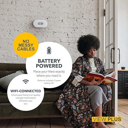 Vista 12 de Airthings 2960 View Plus - Monitor de calidad del aire y radón alimentado a batería (PM, CO2, COV, humedad, temperatura, presión)
