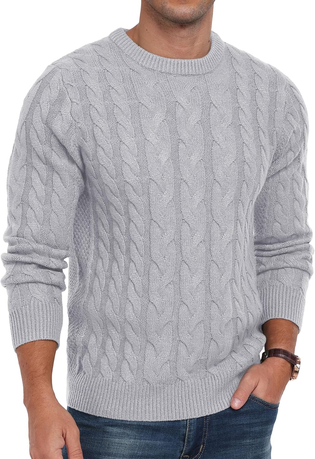 Askdeer Men's Cable Knit Pullover Sweater Gray