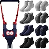 Panitay Handheld Baby Walking Harness Adjustable Toddler Walking Assistant Baby Walker Assistant Belt with 4 Pairs Crawling Anti-Slip Knee 4 Pairs Non Slip Toddler Socks Grips, 7-24 Months Old