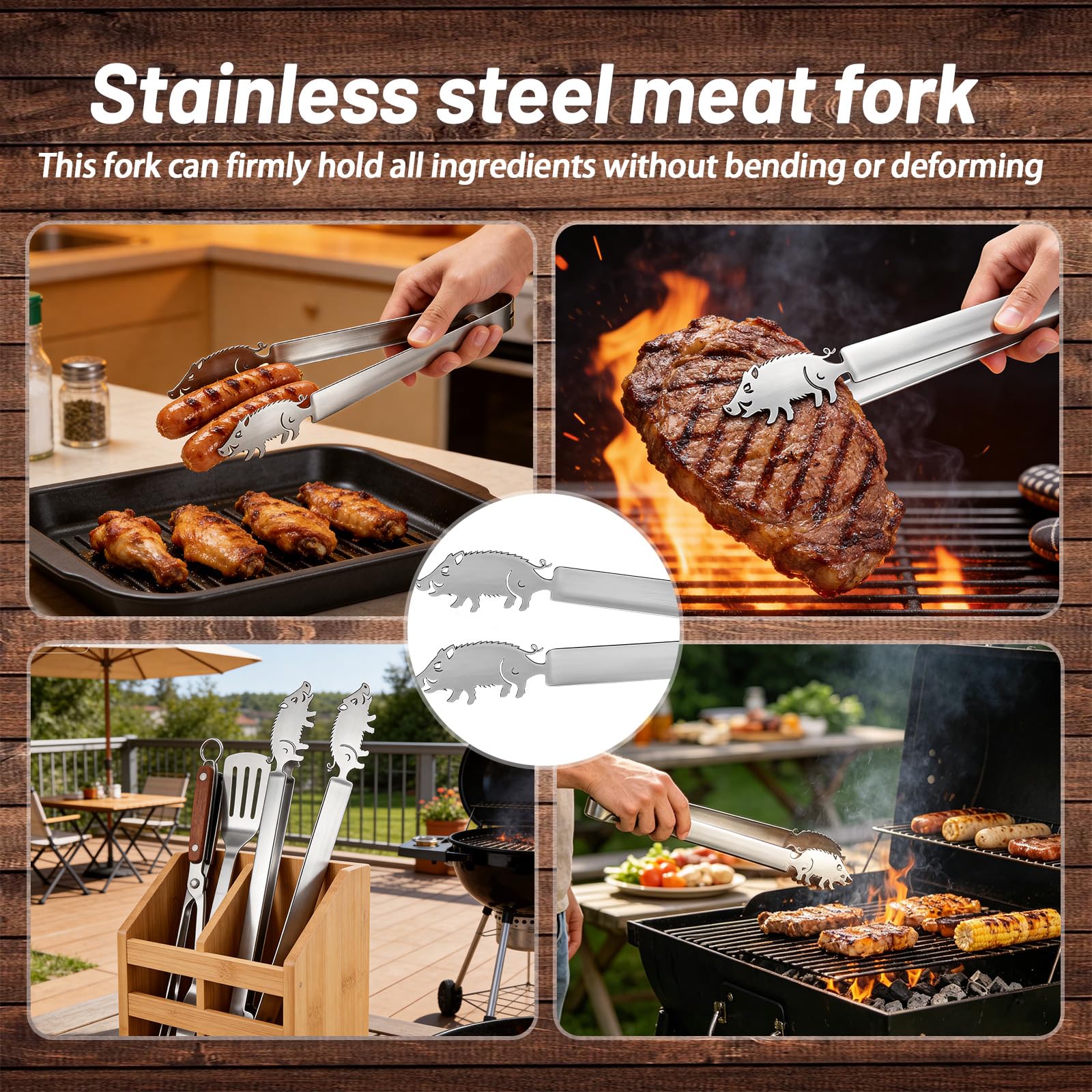 Pince à Barbecue en Acier Inoxydable avec Motif Cochon, Pince à Saucisses Personnalisée de 30 cm, Pince de Cuisine pour Grillades,Résistant à la Rouille