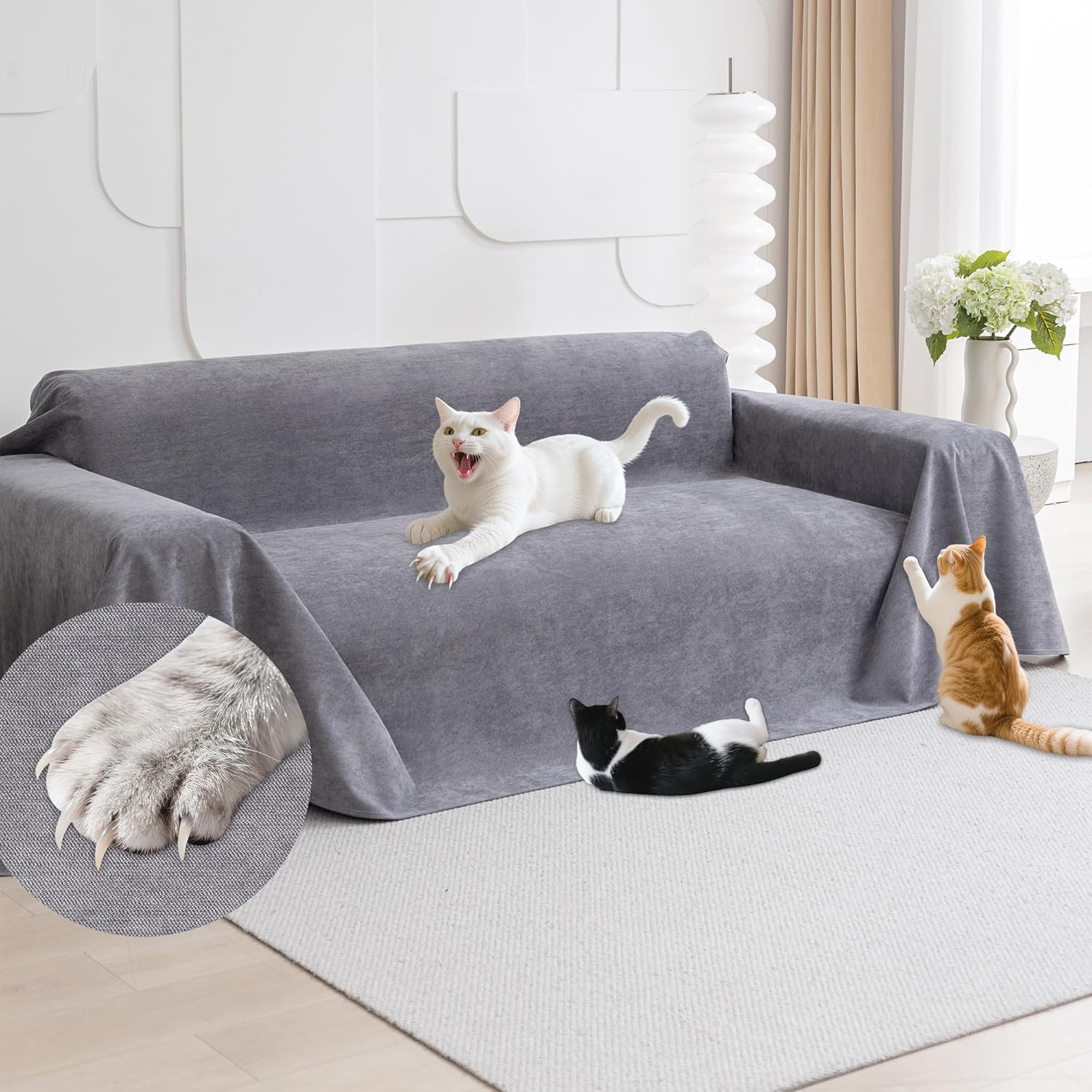 Loiion Cat Scratch Furniture Protector – Anti-Slip, Waterproof Sofa Cover to Keep Cats Off, Pet-Friendly Couch Protectors for 3 Cushion Couch, Gray Anti-Scratch Couch Cover for Pets and Kids 118″X71″ Loiion Cat Scratch Furniture Protector – Anti-Slip, Waterproof Sofa Cover to Keep Cats Off, Pet-Friendly Couch Protectors for 3 Cushion Couch, Gray Anti-Scratch Couch Cover for Pets and Kids 118″X71″