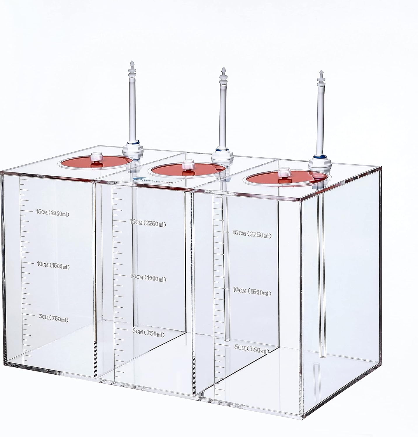 Acryli Made Liquid Storage Bucket 3 Rooms 2 Gallons 0.7G per Room, Working with Dosing Pump,Auto Top Off System Reservoir Container