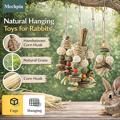 Miniatura 3 de Juguete de conejo, jaula de conejo, juguete masticable colgante y golosinas para conejillos de indias, chinchillas, hámsters, ratas y otras mascotas