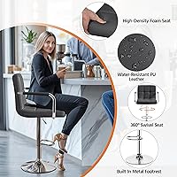 Vista 6 de Yaheetech Bar Stools Set of 2, Adjustable PU Leather Swivel Barstools, Modern Counter Stools with Back and Footrest, Counter Height Barstools for