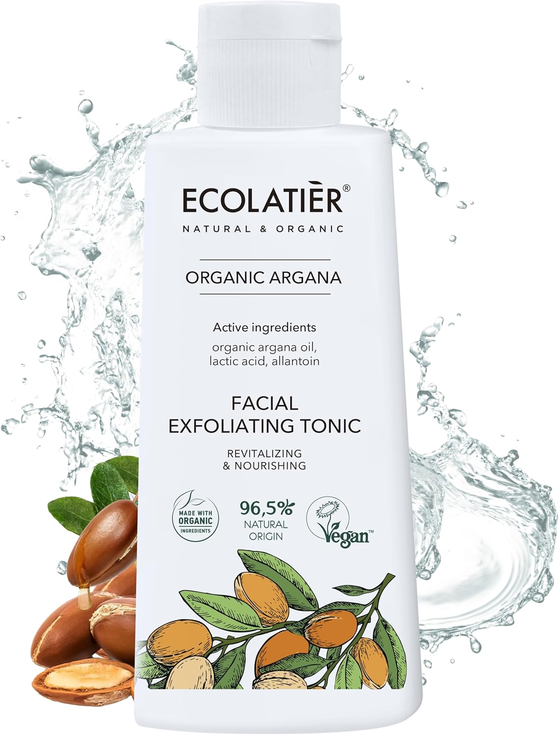Facial Exfoliating Toner Revitalizing & Nourishing with Organic Argan Oil – Hydrating, Anti-Aging, Vegan, 98% Natural Ingredients for Women & Men – 5.1 Fl Oz / 150ml