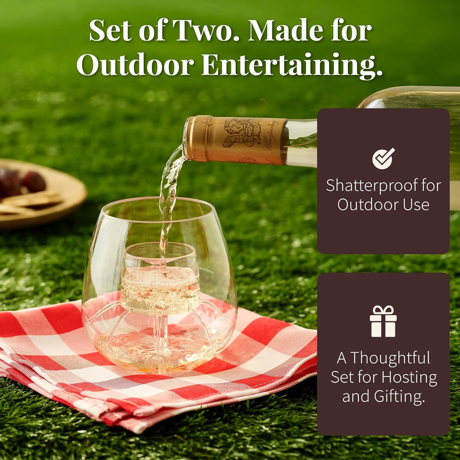 Shatterproof Aerating Wine Glasses (Set of 2) by Chevalier Collection - Tritan Plastic Outdoor Wine Glasses with Patented Built-In Aerator - Pool, Camping, Boat Safe - Gift Packaging