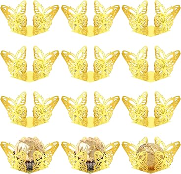 100 Pcs Gold Butterfly Truffle Wrappers, Mini Cupcake Liners, Dessert Cups