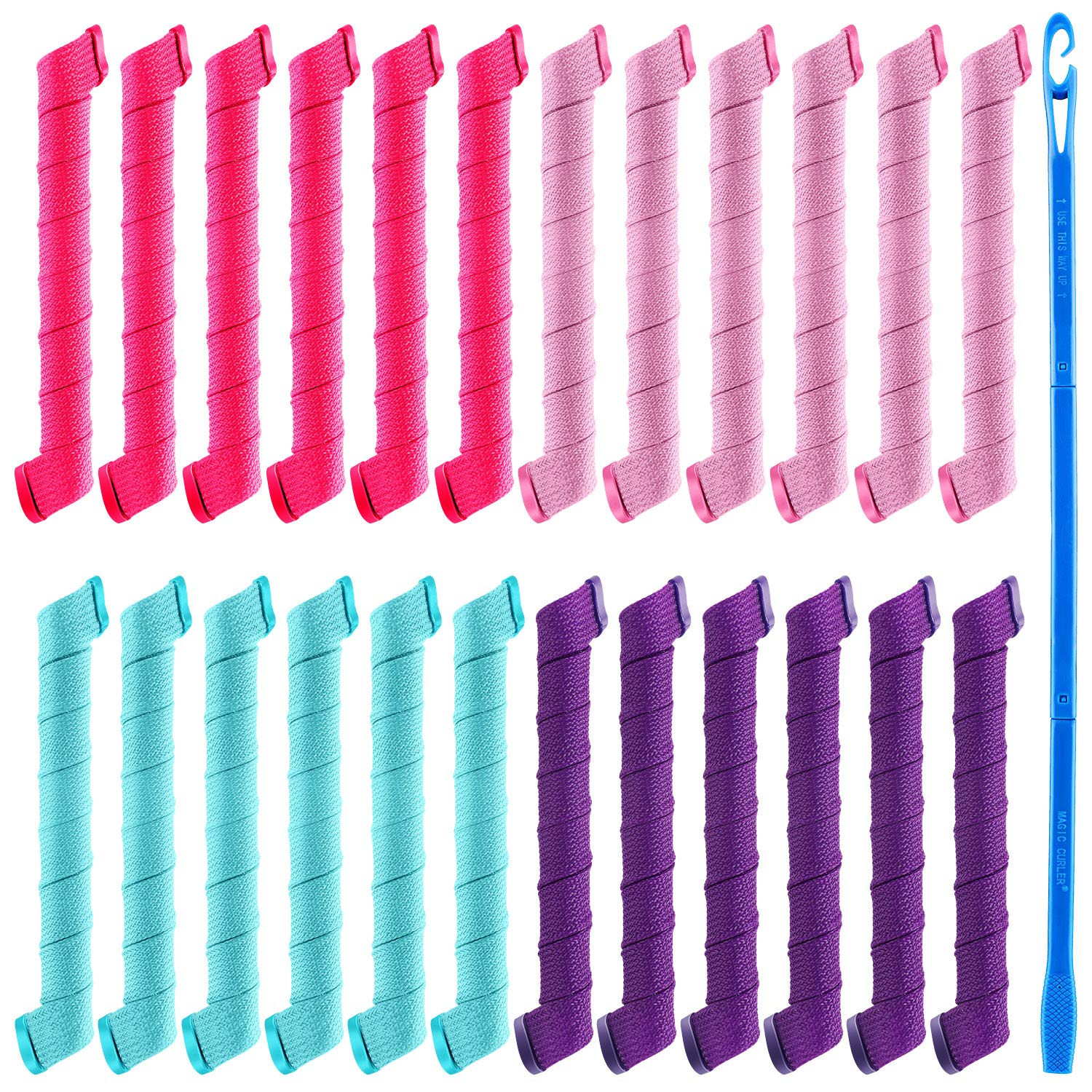 42 Pieces Hair Curlers Spiral Curls Styling Kit, Include 40 Pieces No Heat Hair Curler Hair Rollers and 2 Pieces Styling Hooks for Long Hair Hairstyle Supplies (55 cm/ 22 Inch)