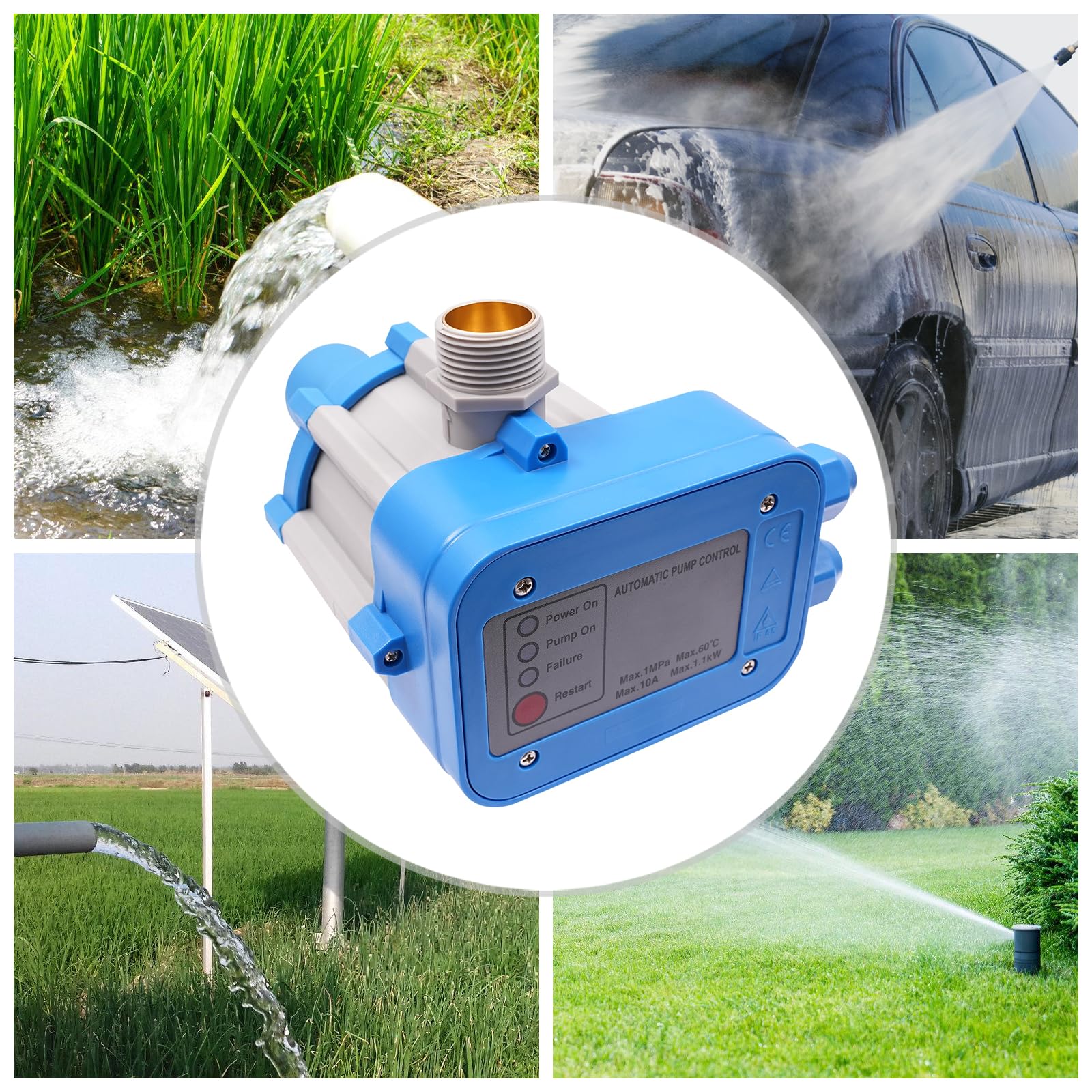 Régulateur de pression automatique de la pompe à eau | Contrôle intelligent pour pompes à eau différentes applications de pompe | IP65 | 110-240 V | Raccord G1" | 1,1 kW | Pression de travail 10 bar