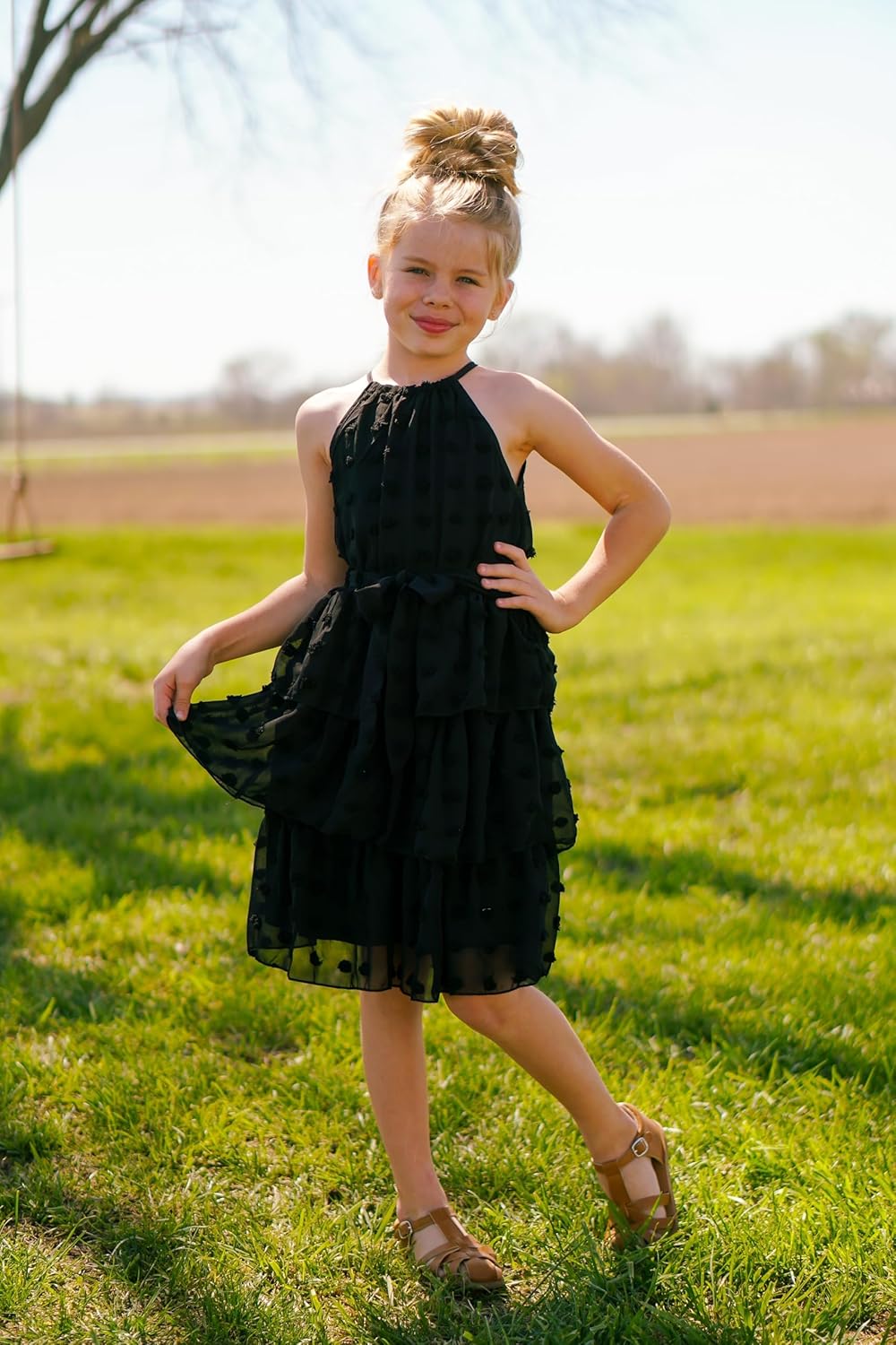 Little Girls Summer Adjustable Halter Neck Dress Sleeveless Chiffon Dress Size 4-12 Years - Image 2