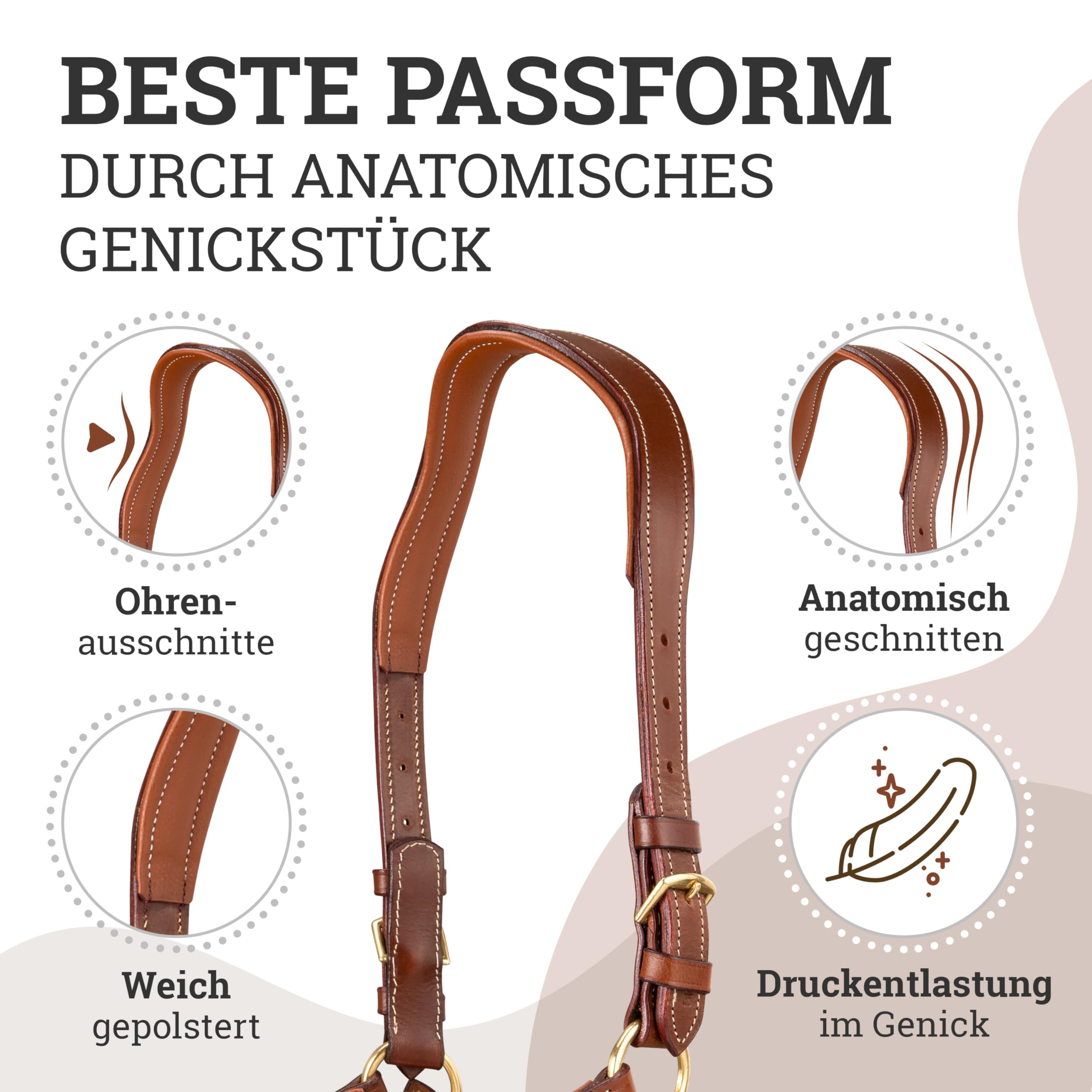 Esposita anatomisches Lederhalfter Deluxe Halfter aus Leder für Pferde Stallhalfter Pferdehalfter - Cronic Braun Pony