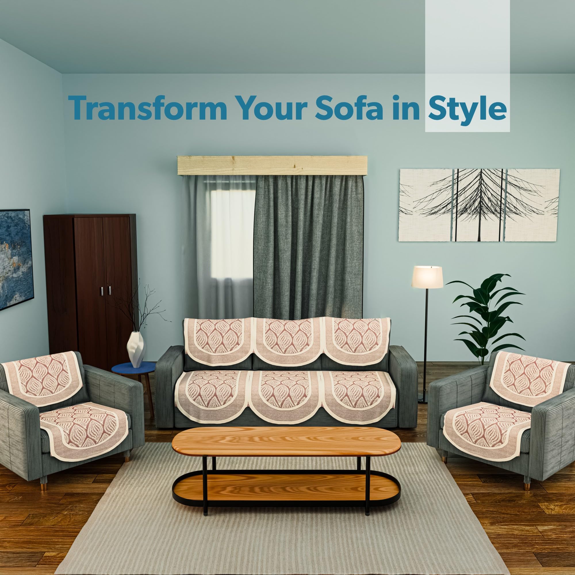 Stylish 5-Seater Sofa Covers - Maroon Cotton -2