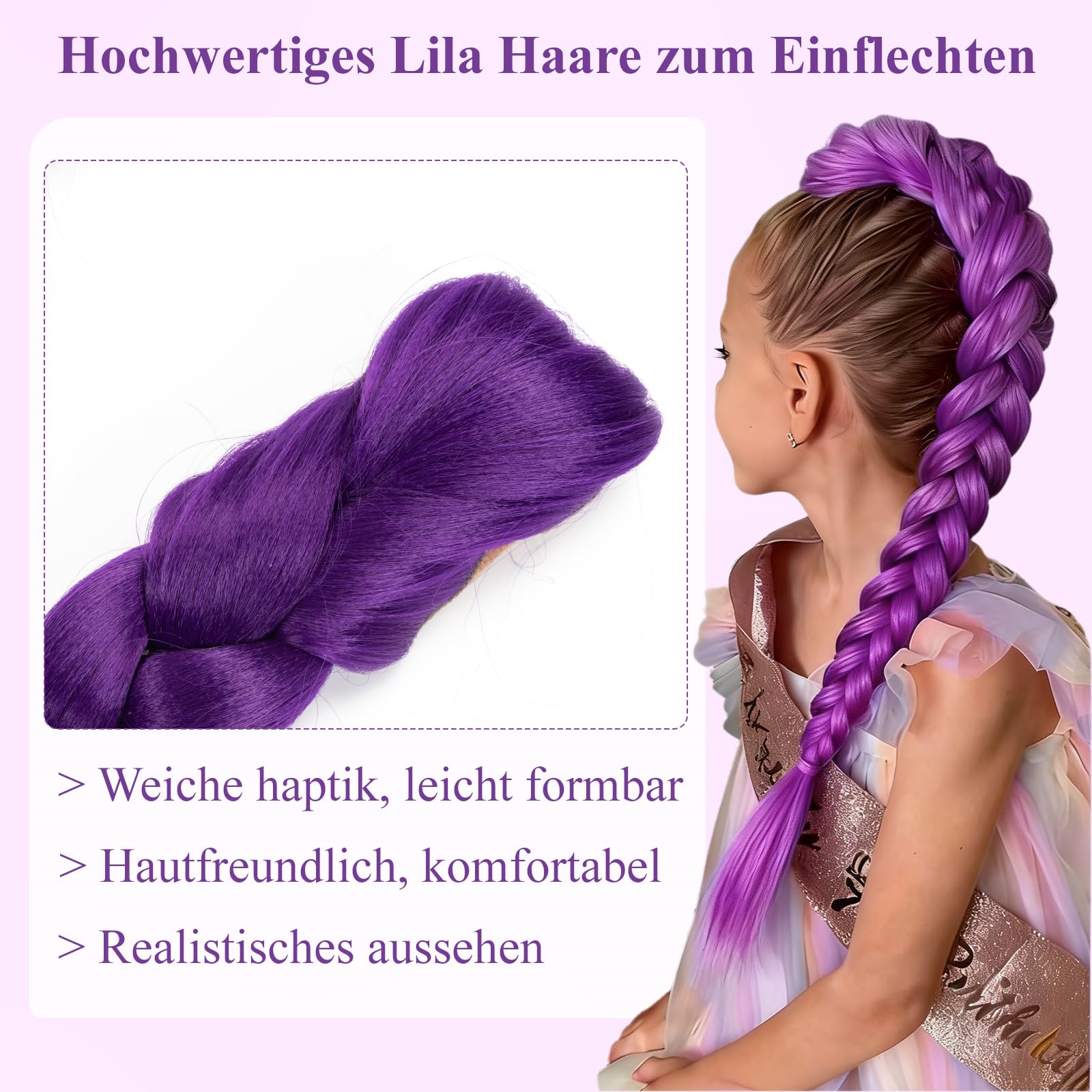 4 stuks paars haar om in te vlechten, 66 cm, kunsthaar om in te vlechten, paars, vooruitgerekte gevlochten haarverlengingen, geschikt voor podium, Halloween, feest